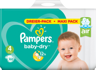 Pampers - Baby-Dry Midi - Maxi Pack mit 102 Windeln - Größe 4